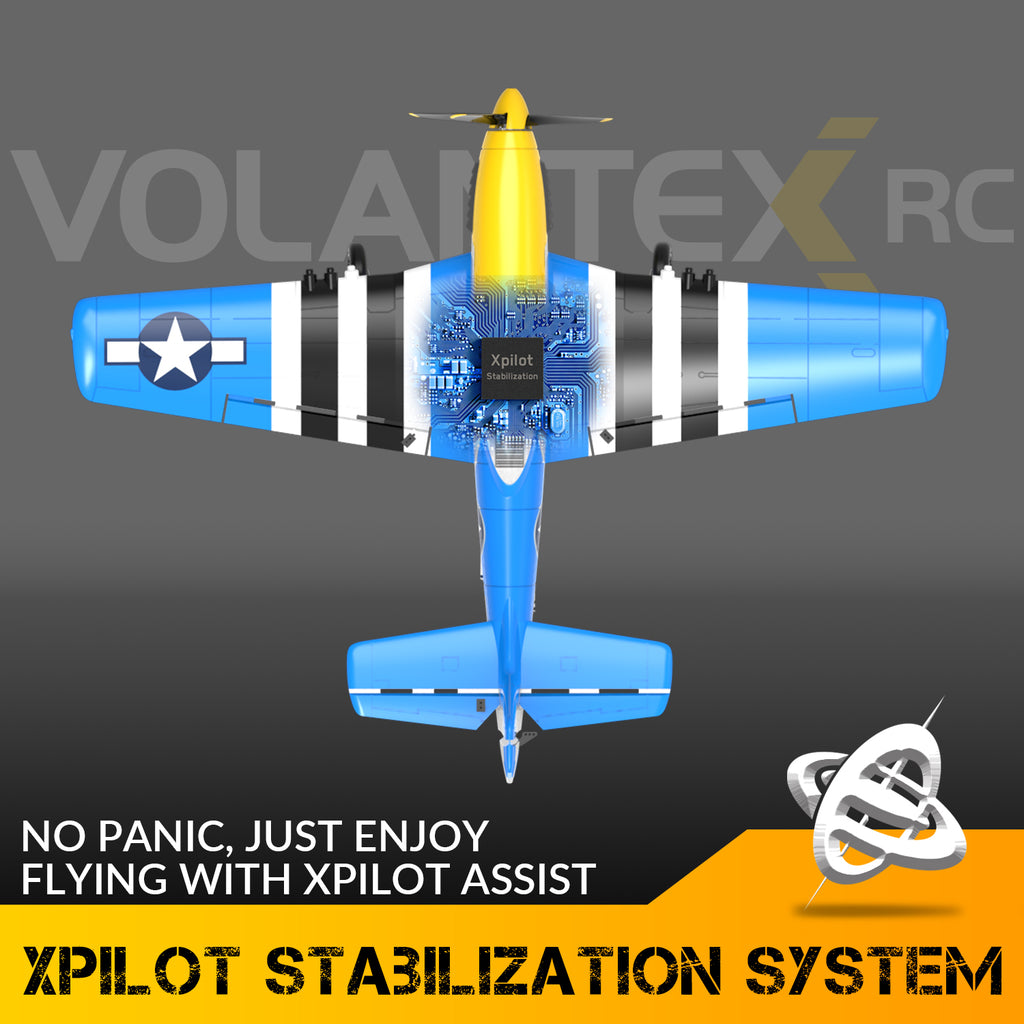 VolantexRC Plane, 2.4G 4-Channel Remote Control, With Xpilot Stability System, Aerobatic Flight (761-5)P51D Blue Mustang RC Airplane