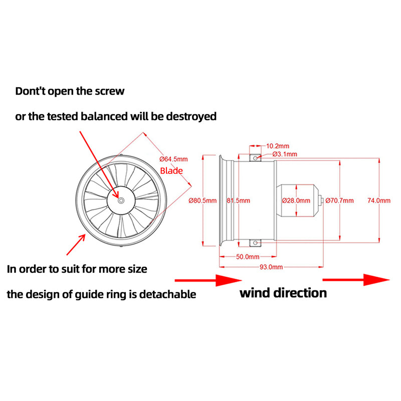 Hobbyhh 64mm EDF 11 Blade Duct Fan, 3500KV With FLYCOLOR 50A ESC Brushless Motor Balance, Used For 3S/4S RC Jet Aircraft - CaptainRC