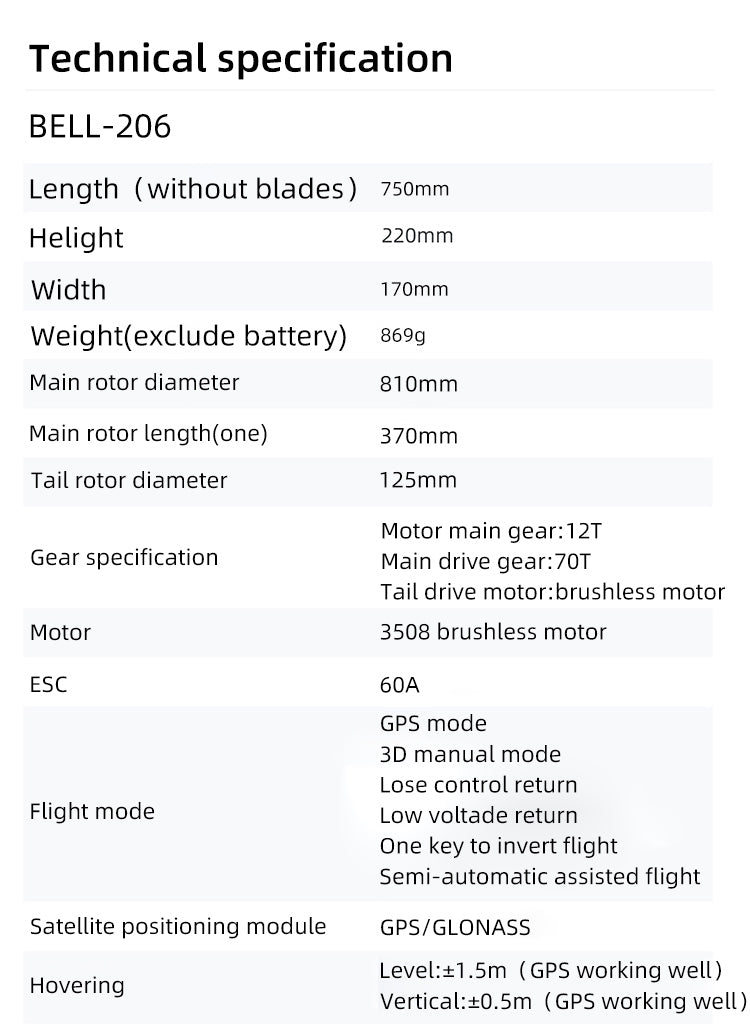 Fly Wing Bell 206 RC Helicopter