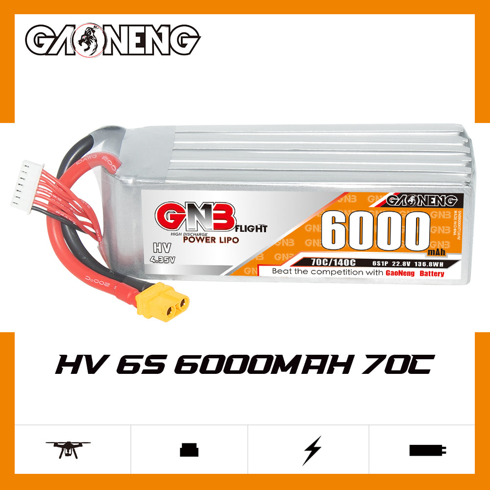 GNB GAONENG HV 6000mah 6S 22.8V 70C XT60 Connector RC LiPo Battery for RC Car Drone RC Boat Soft Pack - CaptainRC