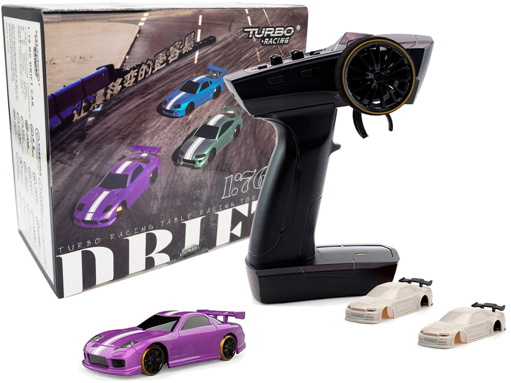 Turbo Racing C61 1:76 Scale Drift RC Car with Gyro Mini Full Proportional RTR 2.4GHZ Remote Control with 2 Replaceable Body Shell(Purple)