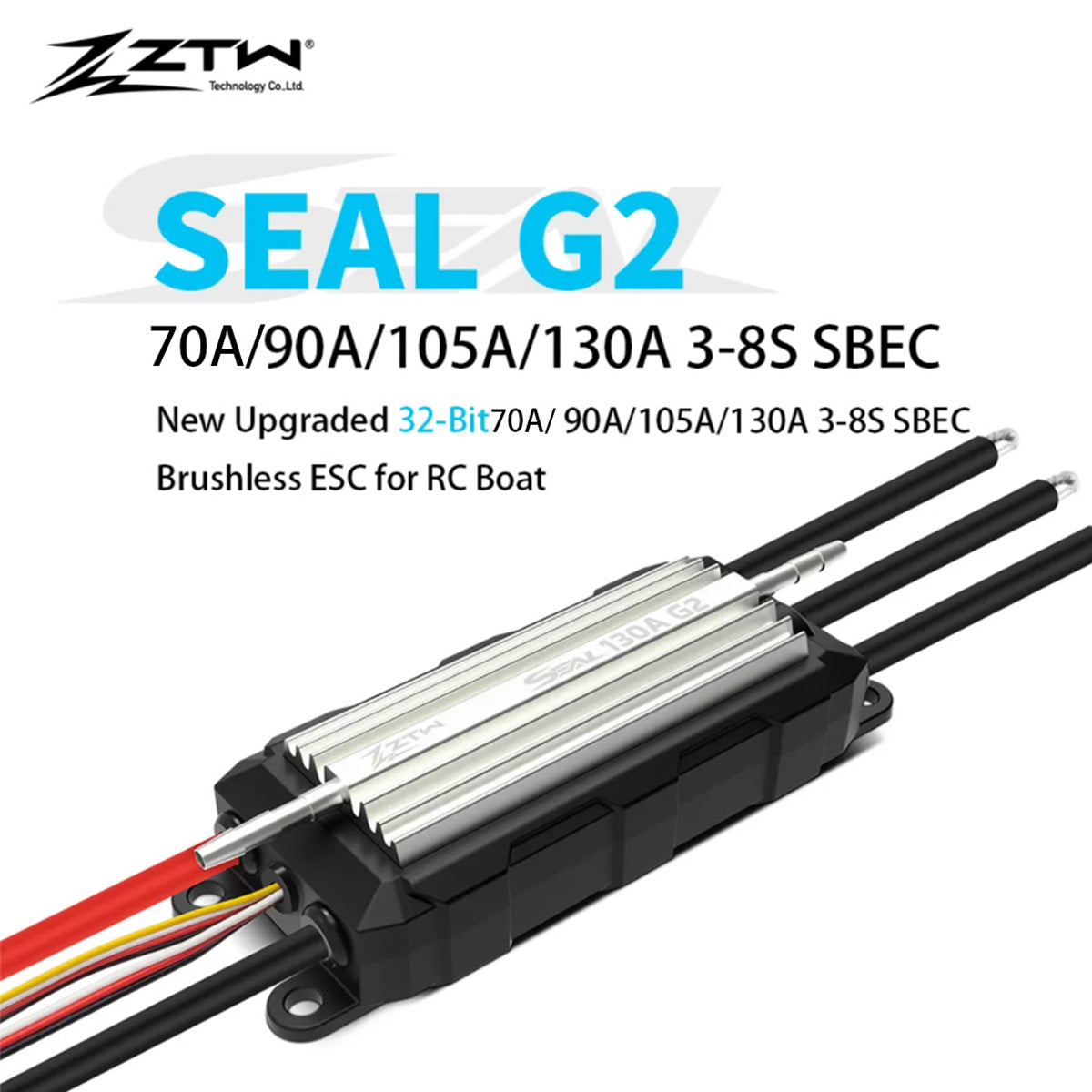 ZTW 32-Bit Seal G2 90A/105A/130A ESC 3-8S With SBEC 6V/7.4V/8.4V 8A Waterproof Bidirectional Speed Controller - CaptainRC