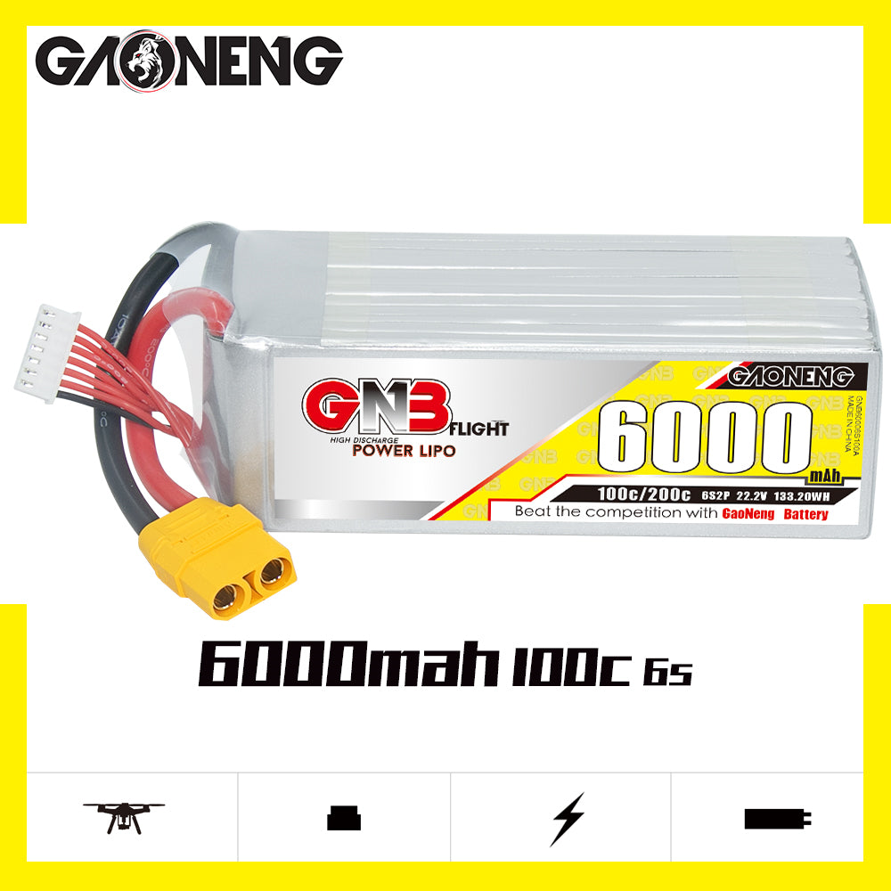 GAONENG 6S 6000mah 22.2V 100C 200C XT90 LiPo Battery High Discharge Drone Helicopter RC Car Boat Truck Buggy Truggy T