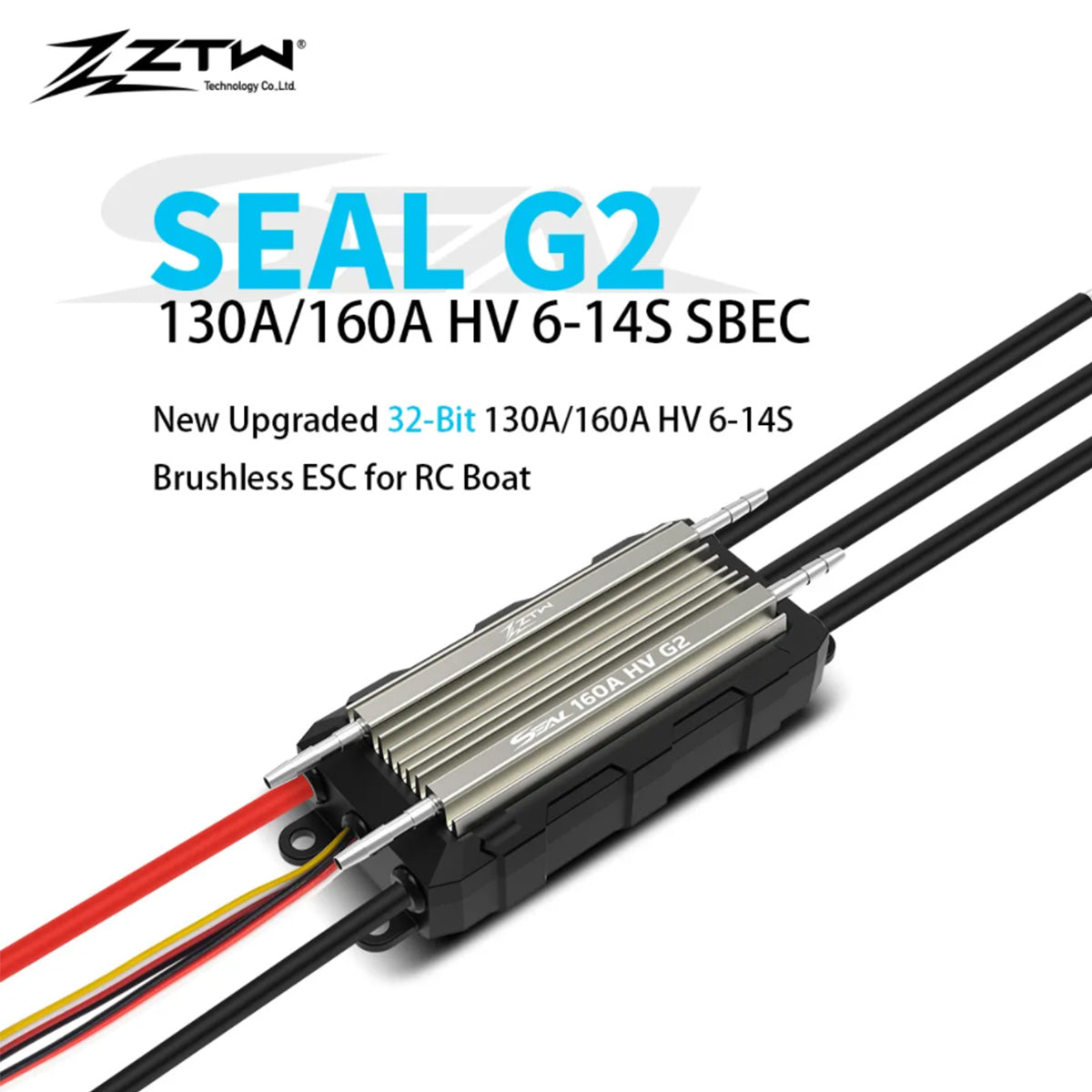 ZTW 32-Bit Seal G2 130A/160A ESC HV 6-14S SBEC 6/7.4/8.4V 10A Waterproof Speed Control For RC Boat Surfboard Underwater Thruster - CaptainRC