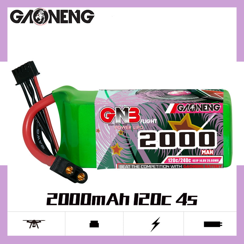 GAONENG GNB 2000MAH 14.8V 4S 120C XT60 RC LiPo Battery Drone FPV Free Style Long Range - CaptainRC