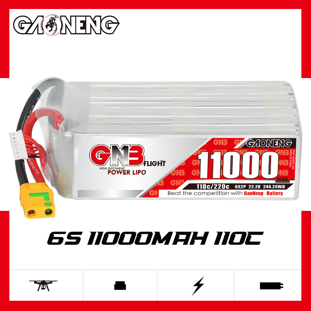 GAONENG GNB 11AH 11000MAH 6S 22.2V 110C 220C XT90 RC LiPo Battery Helicopters Large Scale Airplane Drone - CaptainRC