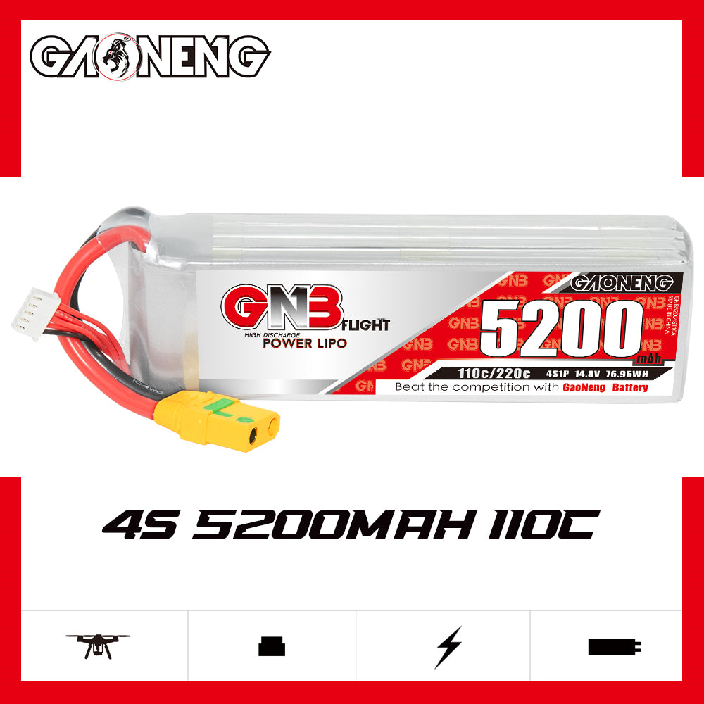 GAONENG GNB 5200mah 4S 14.8V 110C 220C XT90 Anti Spark RC LiPo Battery for Car Boat Drone RC Hobbies - CaptainRC
