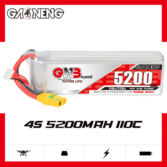 GAONENG GNB 5200mah 4S 14.8V 110C 220C XT90 Anti Spark RC LiPo Battery for Car Boat Drone RC Hobbies