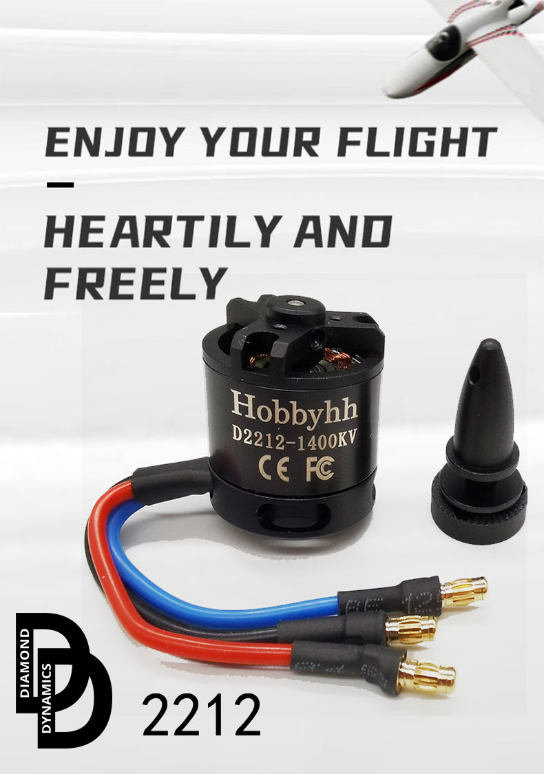Hobbyhh 2212 Brushless Motor 1400KV Supports 2-4S and Suitable for Forward Pull and Push Back Fixed Wing Aircraft/Gliders - CaptainRC