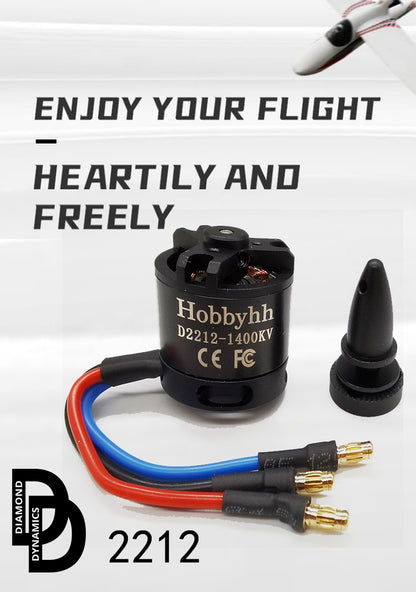 Hobbyhh 2212 Brushless Motor 1400KV Supports 2-4S and Suitable for Forward Pull and Push Back Fixed Wing Aircraft/Gliders