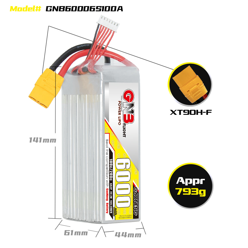 GAONENG 6S 6000mah 22.2V 100C 200C XT90 LiPo Battery High Discharge Drone Helicopter RC Car Boat Truck Buggy Truggy T