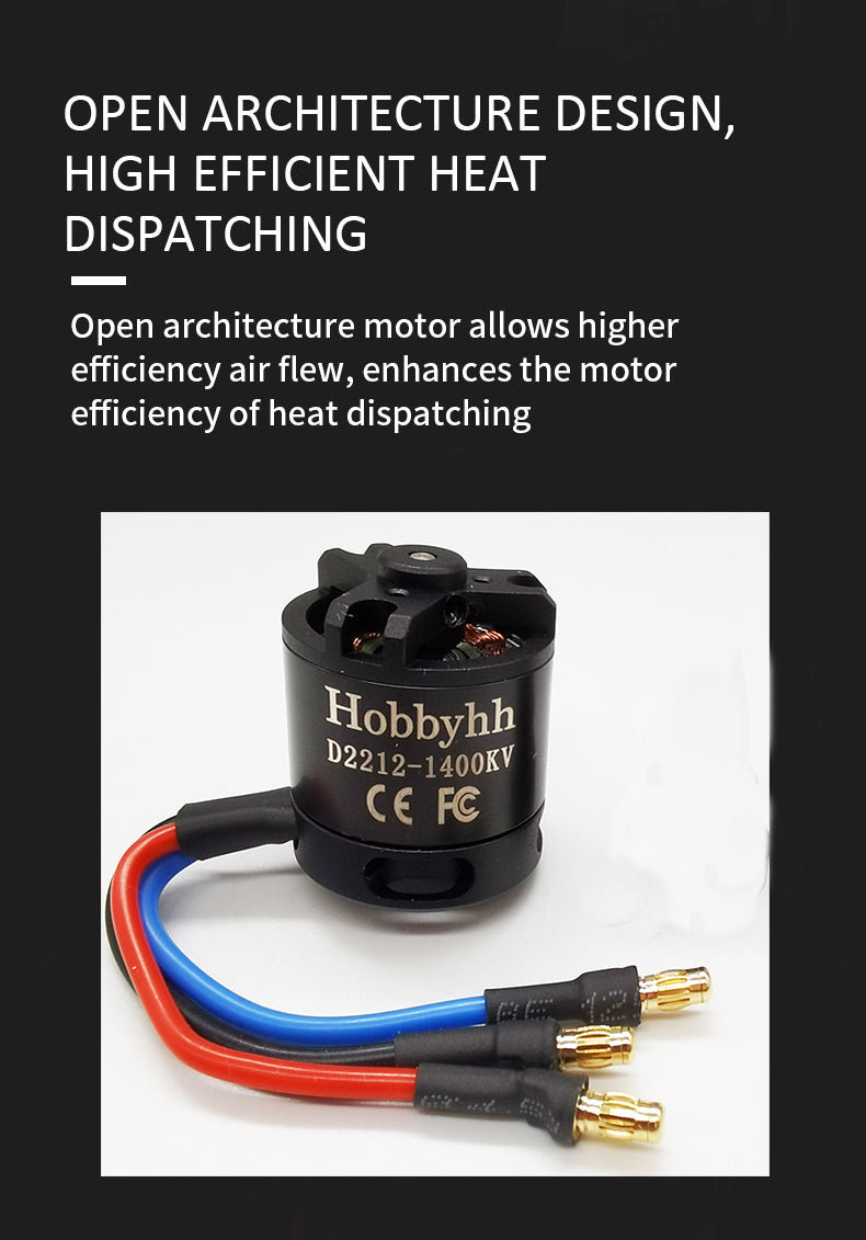 Hobbyhh 2212 Brushless Motor 1400KV Supports 2-4S and Suitable for Forward Pull and Push Back Fixed Wing Aircraft/Gliders - CaptainRC