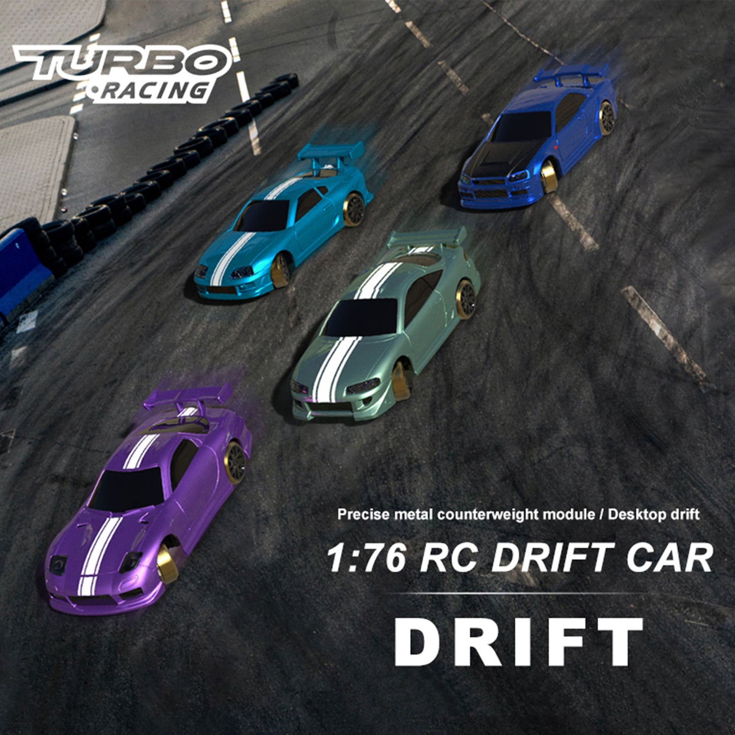 Turbo Racing C63 1:76 Scale Drift RC Car with Gyro Mini Full Proportional RTR 2.4GHZ Remote Control with 2 Replaceable Body Shell(Lake Blue)