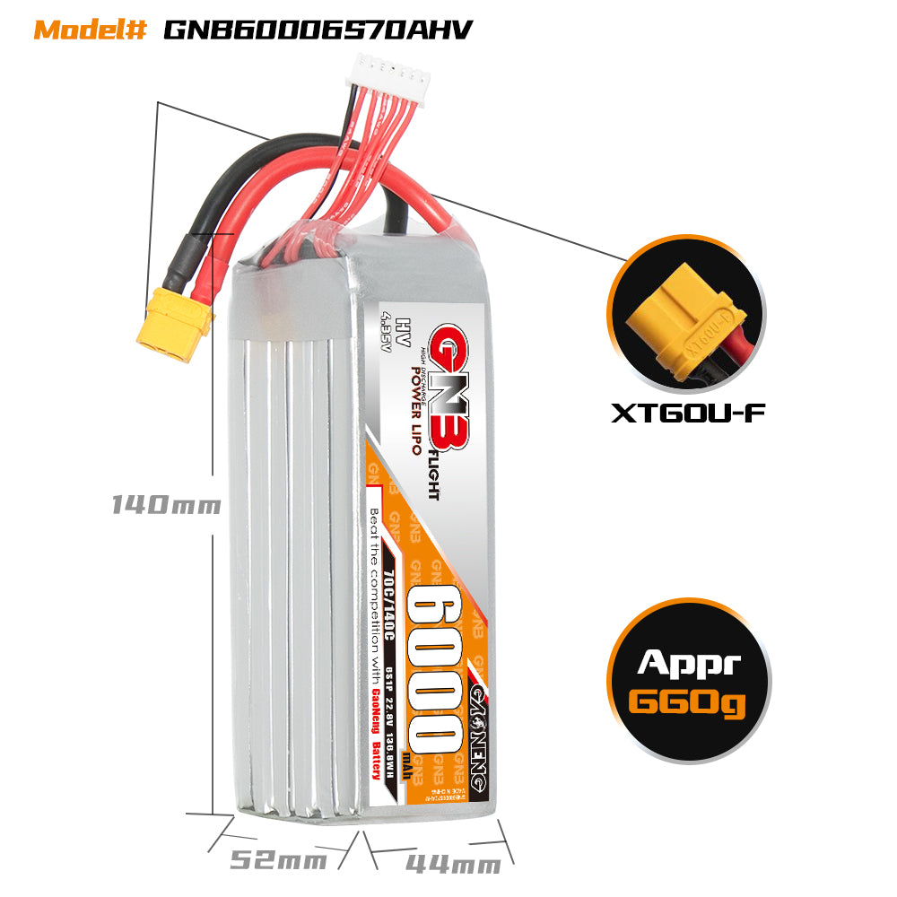 GNB GAONENG HV 6000mah 6S 22.8V 70C XT60 Connector RC LiPo Battery for RC Car Drone RC Boat Soft Pack - CaptainRC