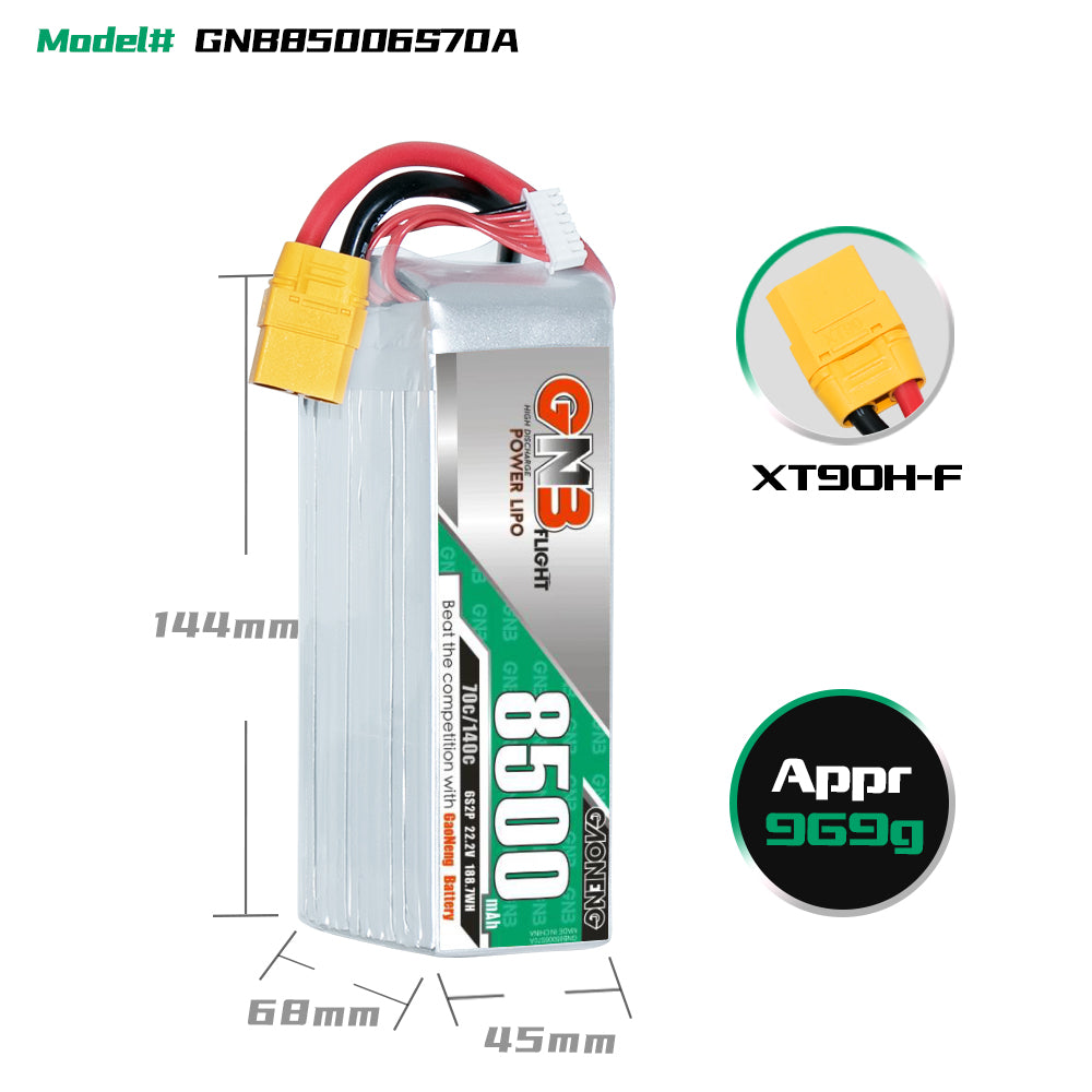 GNB GAONENG 8500mAh 6S 22.2V 70C 140C XT90 RC Air Drone RC LiPo Batter CaptainRC GNB GAONENG 8500mAh 6S 22.2V 70C 140C XT90 RC Air Drone RC LiPo Batter CaptainRC