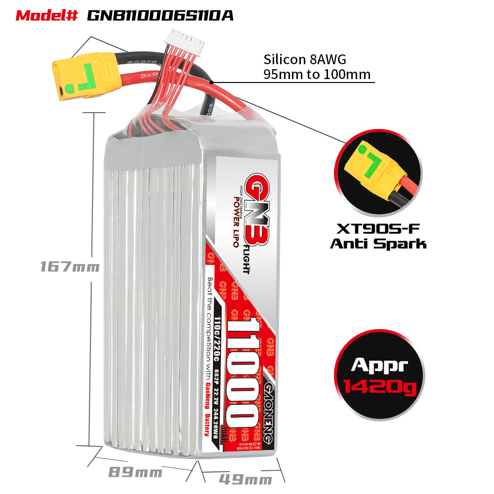 GAONENG GNB 11AH 11000MAH 6S 22.2V 110C 220C XT90 RC LiPo Battery Helicopters Large Scale Airplane Drone - CaptainRC