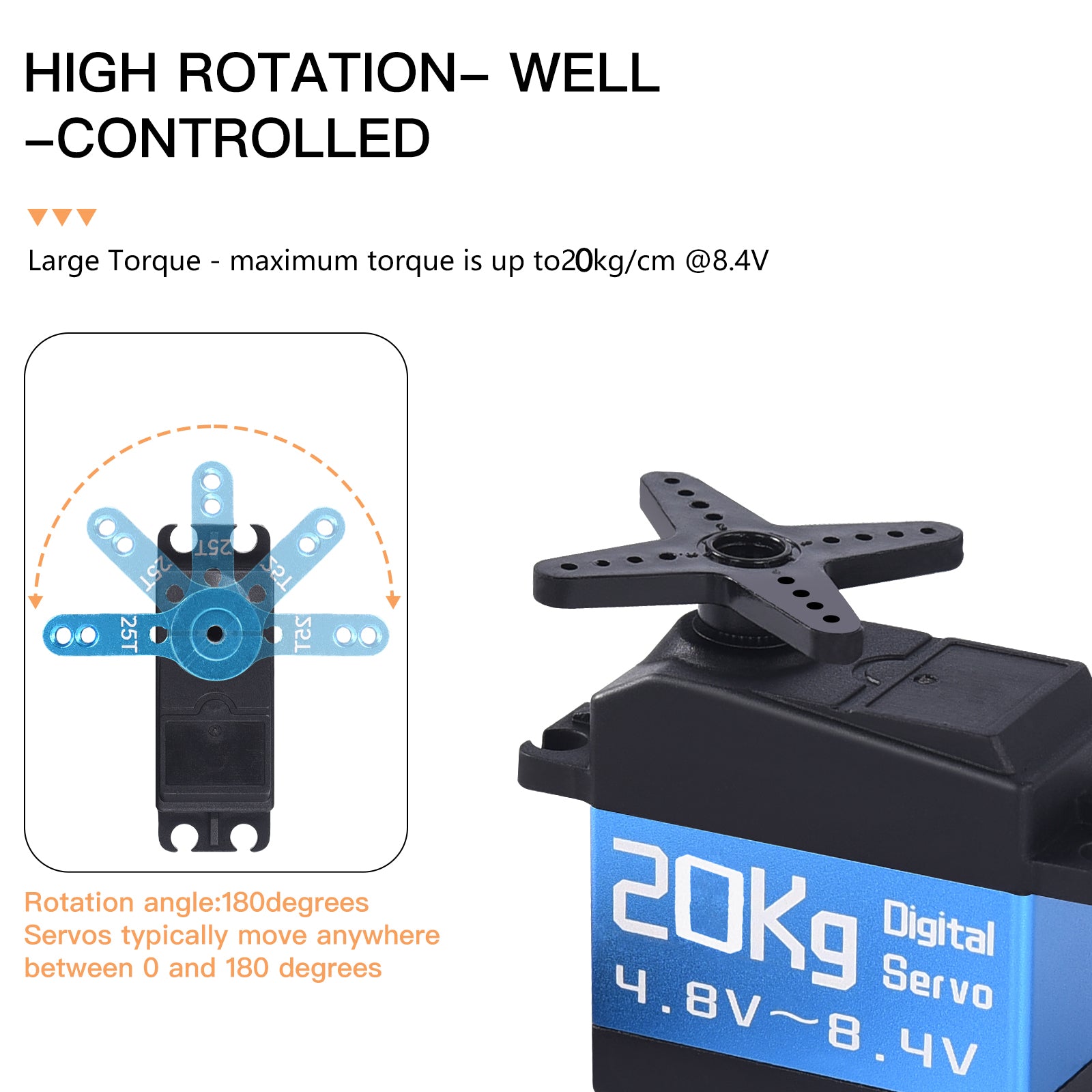 DiamondHobby 20KG Waterproof Digital Servo 8.4V High Torque Metal Coreless Motor Stainless Steel Gear for RC Car,Robotic DIY,Off-Road Buggy,Crawler Truck - CaptainRC