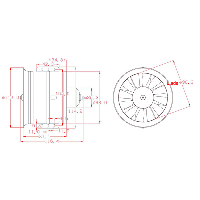 Hobbyhh 90mm EDF 12 Blades Ducted Fan with 1450KV RC Brushless Motor  Balance Tested for EDF 6S RC Jet Airplane