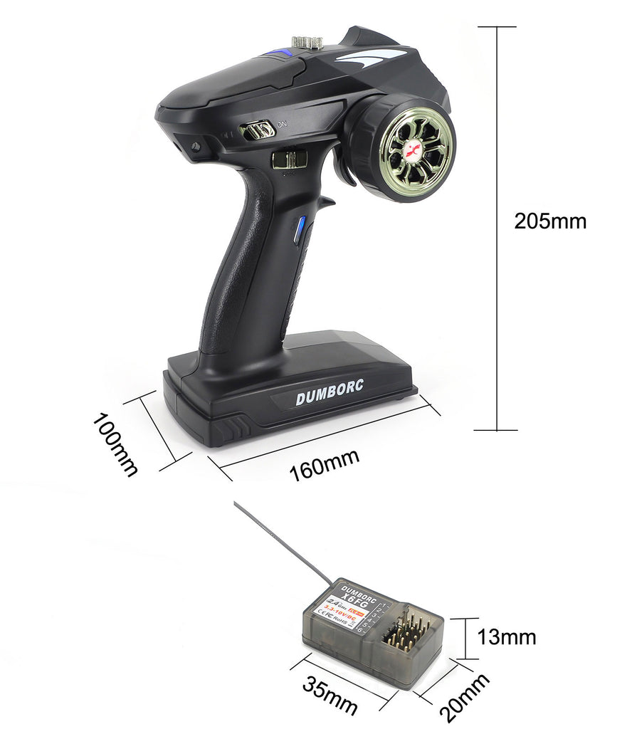 DumboRC X6 6CH 2.4G Radio Controller Transmitter with Gyro Mixed Mode X6FG Receiver Low Power Alarm and Out of Control Protections Radio Controller for RC Car.Boat.Tank