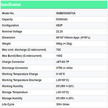 Load image into Gallery viewer, GNB GAONENG 8500mAh 6S 22.2V 70C 140C XT90 RC Air Drone RC LiPo Battery High Discharge C rating Performance helicopter