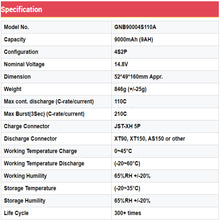 Load image into Gallery viewer, GAONENG GNB 9000MAH 4S 14.8V 110C 220C XT90 Anti Spark RC LiPo Battery for Car Boat Drone RC Hobbies