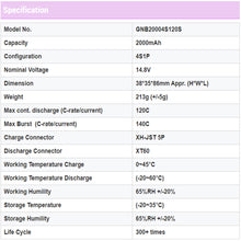 Load image into Gallery viewer, GAONENG GNB 2000MAH 14.8V 4S 120C XT60 RC LiPo Battery Drone FPV Free Style Long Range