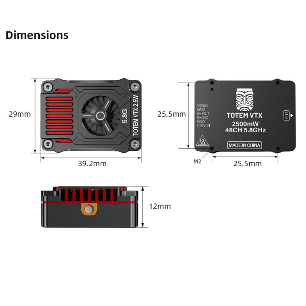 Spot Sales TOTEM 5.8G 2.5W 25mW 2500mW VTX Video Transmitter for FPV Traverser, Fixed Wing