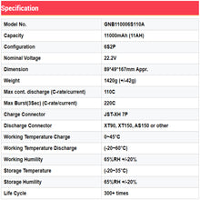 Laden Sie das Bild in den Galerie-Viewer, GAONENG GNB 11AH 11000MAH 6S 22.2V 110C 220C XT90 RC LiPo Battery Helicopters Large Scale Airplane Drone