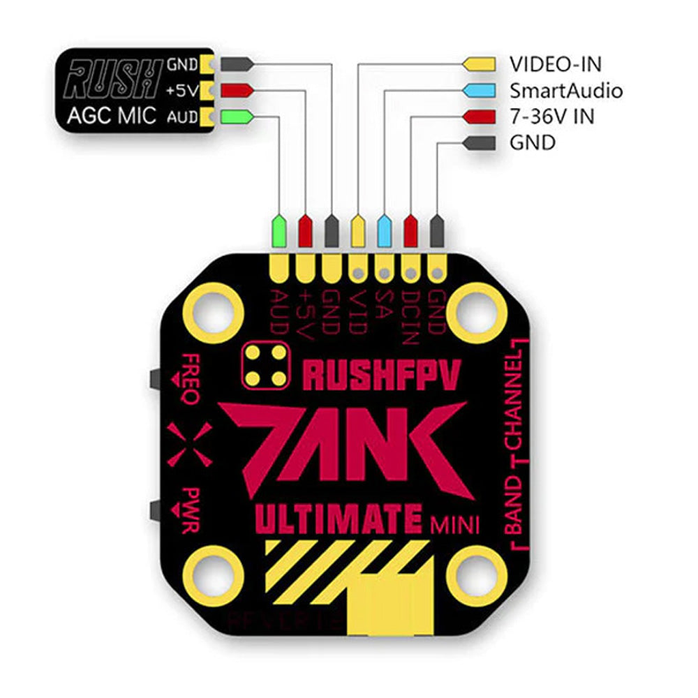 RUSH TANK Ultimate MINI 5.8GHz 48CH RaceBand 0/25/200/500/800mW Switchable 20x20 Stackable FPV Transmitter VTX For RC Drone - CaptainRC