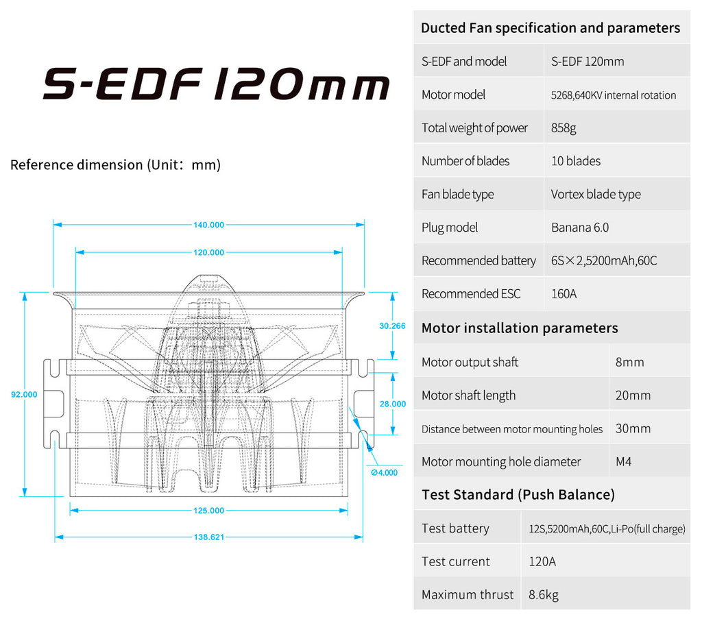 HSDJETS 120mm EDF With 150A ESC Semimetallic-Electric Ducted Fan