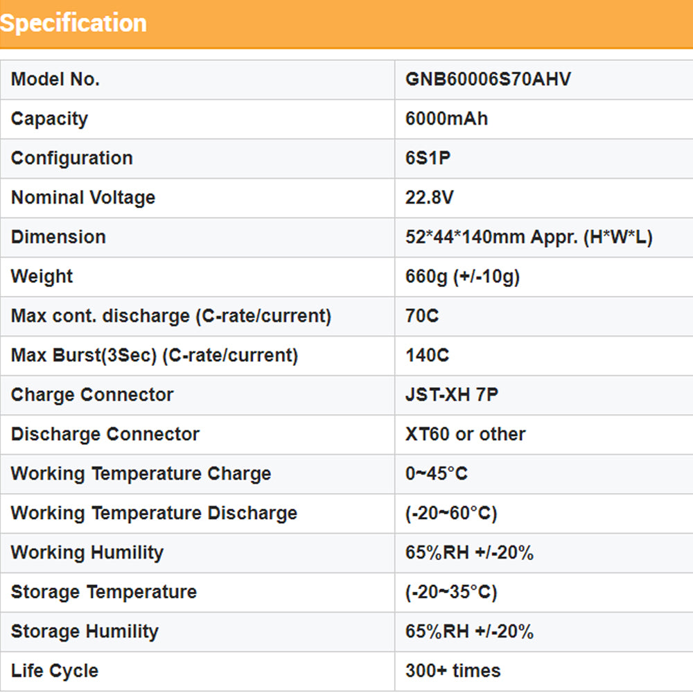 GNB GAONENG HV 6000mah 6S 22.8V 70C XT60 Connector RC LiPo Battery for RC Car Drone RC Boat Soft Pack