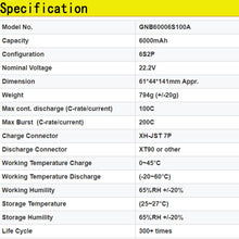 Load image into Gallery viewer, GAONENG 6S 6000mah 22.2V 100C 200C XT90 LiPo Battery High Discharge Drone Helicopter RC Car Boat Truck Buggy Truggy T