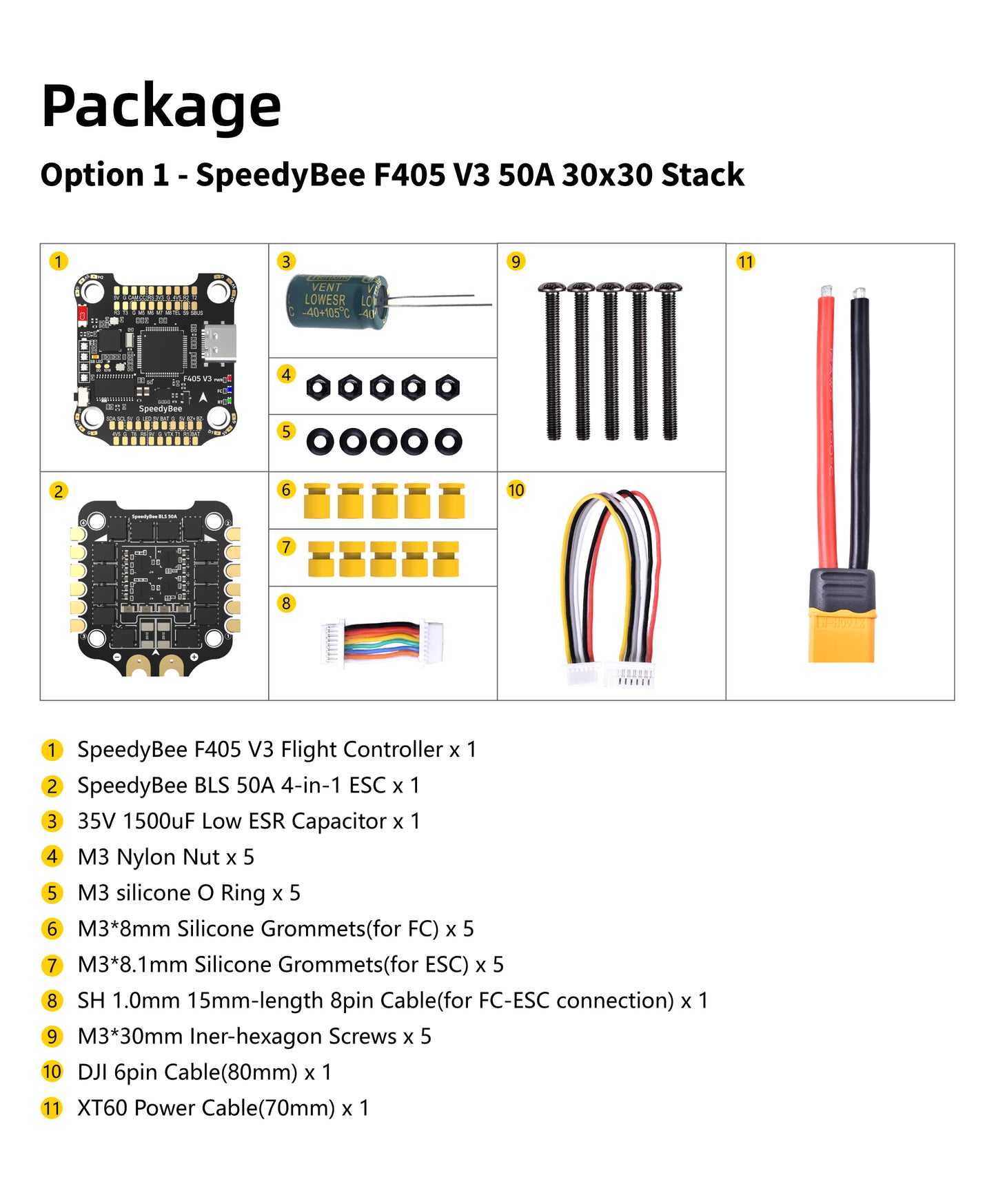 SpeedyBee F405 V3 50A FC&ESC Stack BMI270 F405 Flight Controller BLHELIS 50A 4in1 ESC 3-6S LiPo 30X30mm for FPV Freestyle Drones