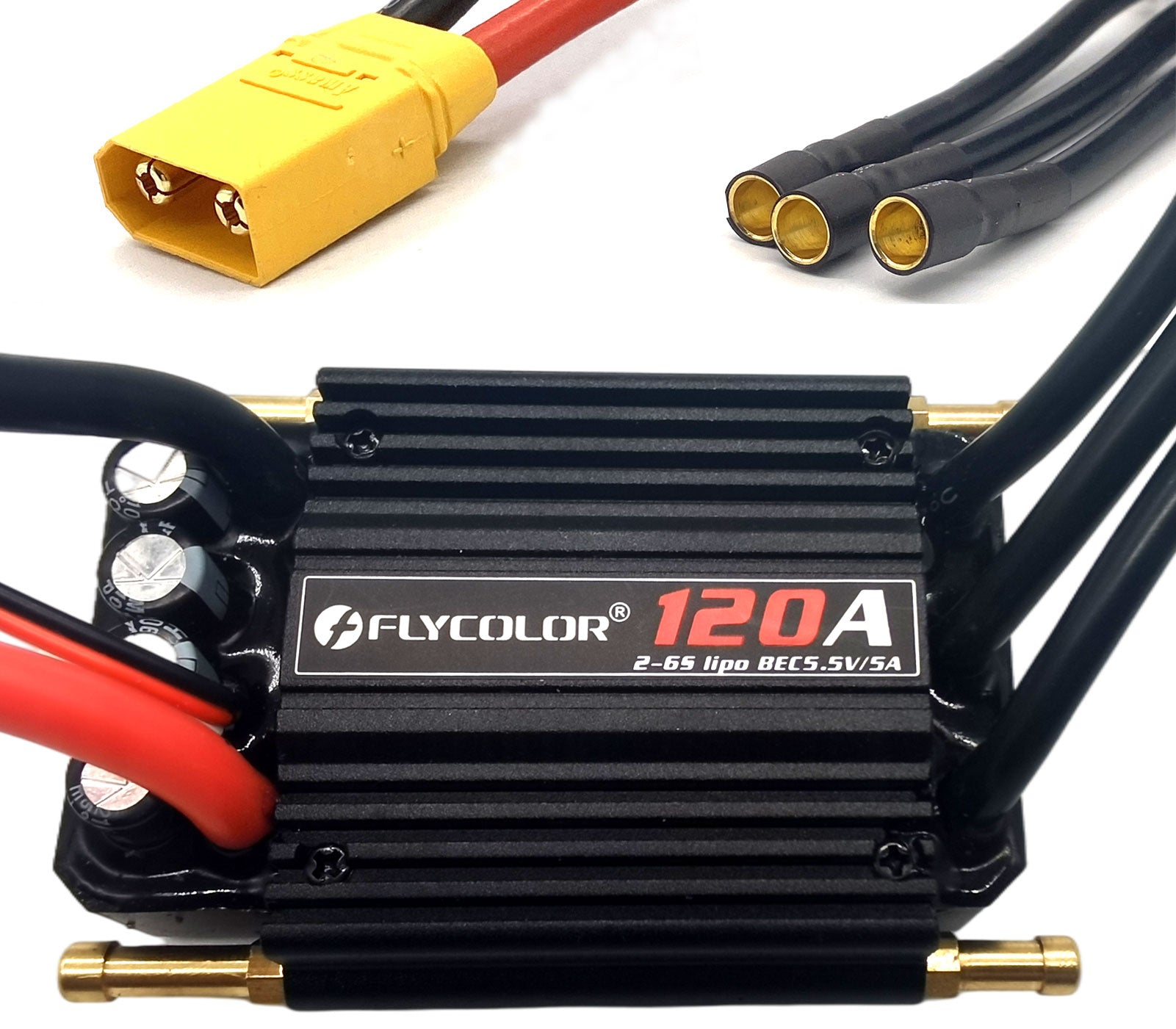 Flycolor 120A Waterproof Brushless ESC Electronic Speed Controller with 5.5V/5A BEC and XT90 4.0mm Banana Head Connector for Model Ship RC Boat - CaptainRC