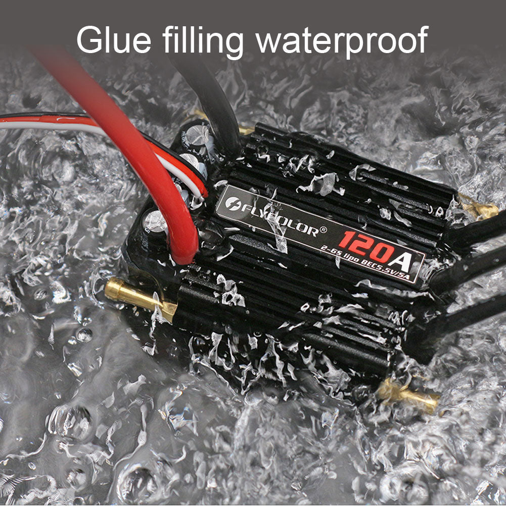 Flycolor 120A Waterproof Brushless ESC Electronic Speed Controller with 5.5V/5A BEC and XT90 4.0mm Banana Head Connector for Model Ship RC Boat - CaptainRC