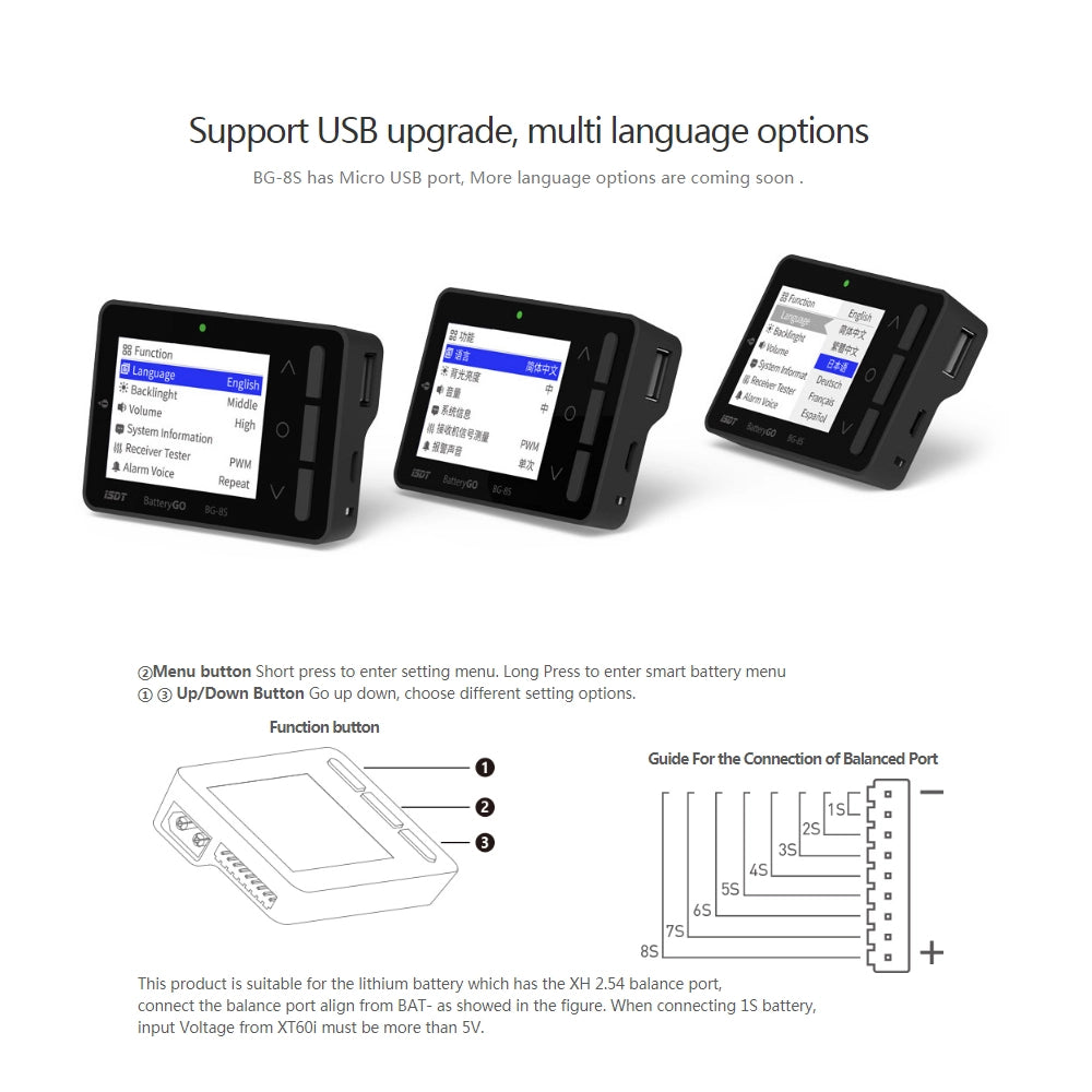 BG-8S Battery Meter, LCD Display Digital Battery Capacity Balance Checker for LiPo Batteries