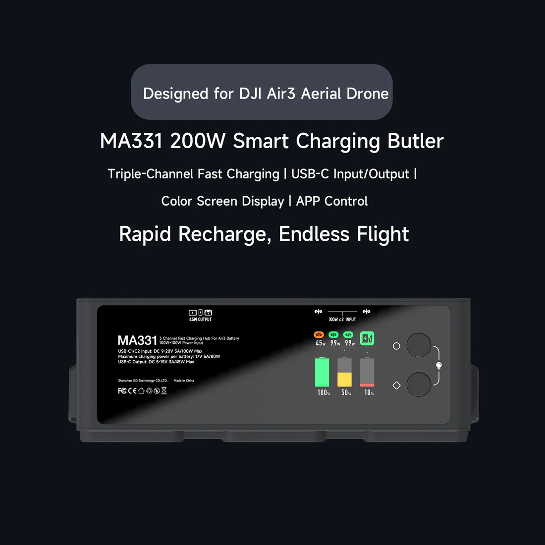 ISDT MA331 Air 3/3S Charging Hub - 200W 3-Channel Smart Charger with PD 45W Output