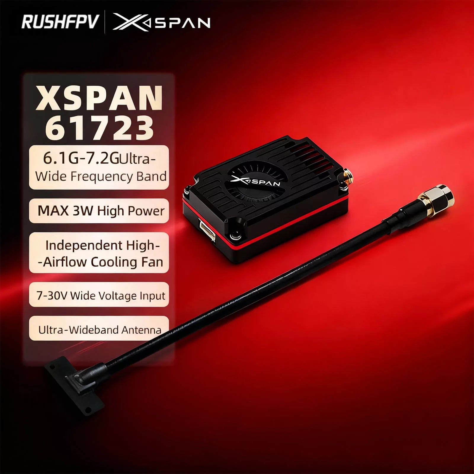 RUSHFPV 6.1G-7.2G XSPAN 3W VTX Transmitter Module
