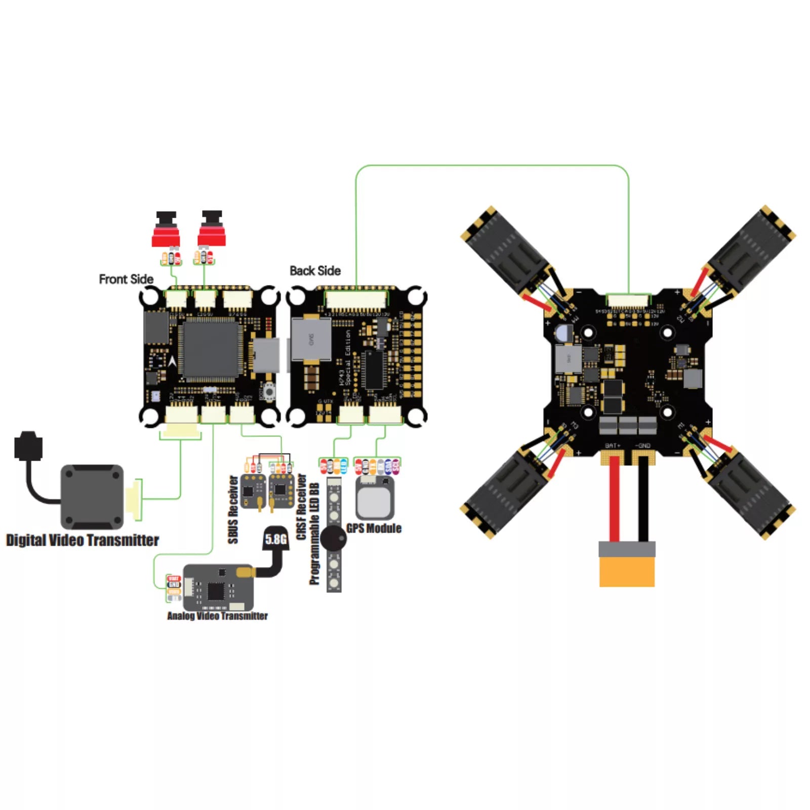 PDB X4 Power Distribution Board| 3-14S LiPo, 5V/12V BEC, 30.5x30.5mm Mount
