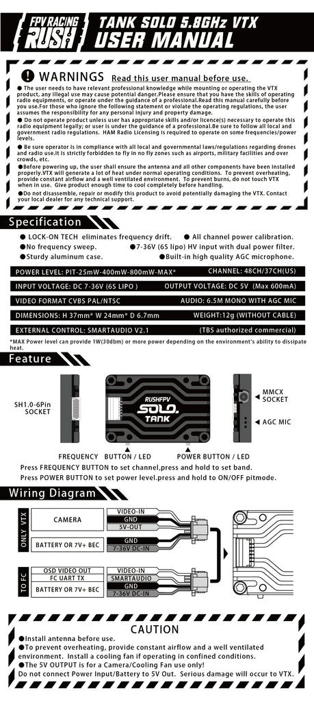 RUSH Solo Tank 5.8G VTX Video Transmitter