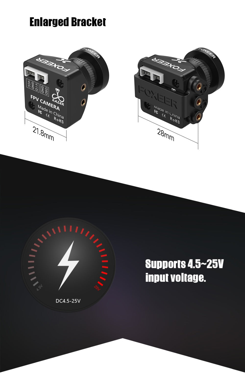 Foxeer Razer Mini HD 5MP 2.1mm M12 Lens 1200TVL Standard FPV Camera 4:3 16:9 NTSC/PAL Switchable 4ms Latency Camera - CaptainRC