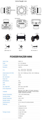 Foxeer Razer Mini HD 5MP 2.1mm M12 Lens 1200TVL Standard FPV Camera 4:3 16:9 NTSC/PAL Switchable 4ms Latency Camera - CaptainRC