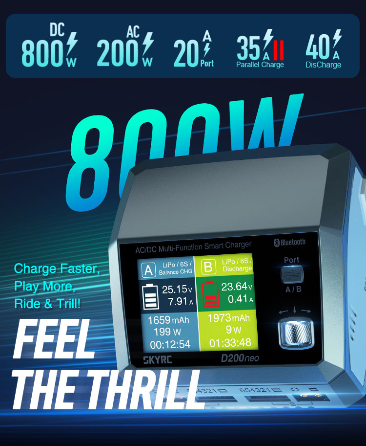 SKYRC D200NEO Dual Channel Intelligent Balanced Charger AC200W DC800W 20A 2-6S Aircraft Model - CaptainRC