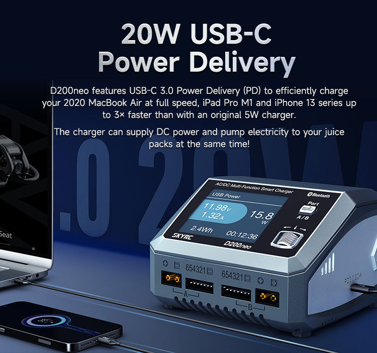 SKYRC D200NEO Dual Channel Intelligent Balanced Charger AC200W DC800W 20A 2-6S Aircraft Model - CaptainRC