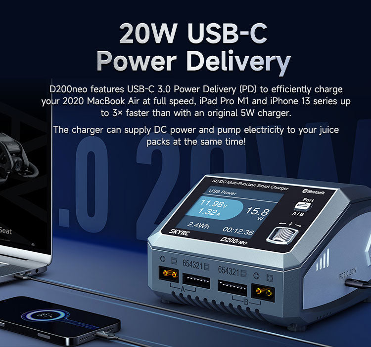 SKYRC D200NEO Dual Channel Intelligent Balanced Charger AC200W DC800W 20A 2-6S Aircraft Model