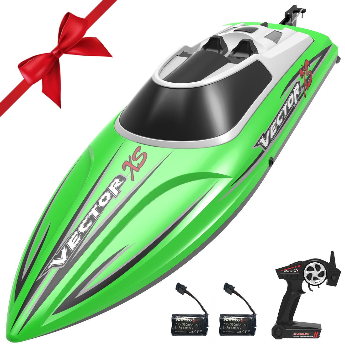VOLANTEXRC RC Boat Remote Control Boat for Pools and Lakes 2.4Ghz 20MPH RC Boats for Kids Fast RC Racing Boat for Adults with 2 Rechargeable Batteries Toys Gifts for Boys Girls Green