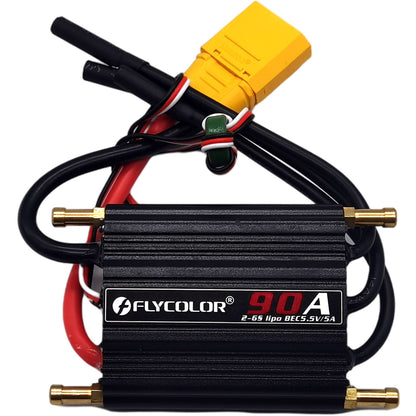 Flycolor 90A Waterproof Brushless ESC Electronic Speed Controller with 5.5V/5A BEC and XT90 4.0mm Banana Head Connector for Model Ship RC Boat