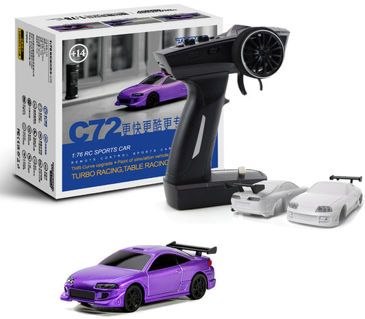 Turbo 1/76 Scale RC Car with 2.4G Remote contorl Classic LED Lights Full Proportional Vehicles Models(C72-Purple)