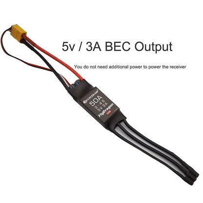 Flycolor 50A ESC 2-4S Electric Governor 5v 3A BEC, with XT60 and 3.5mm   Banana Head Plug, Suitable for RC Unmanned Aerial Vehicle Brushless   Motor