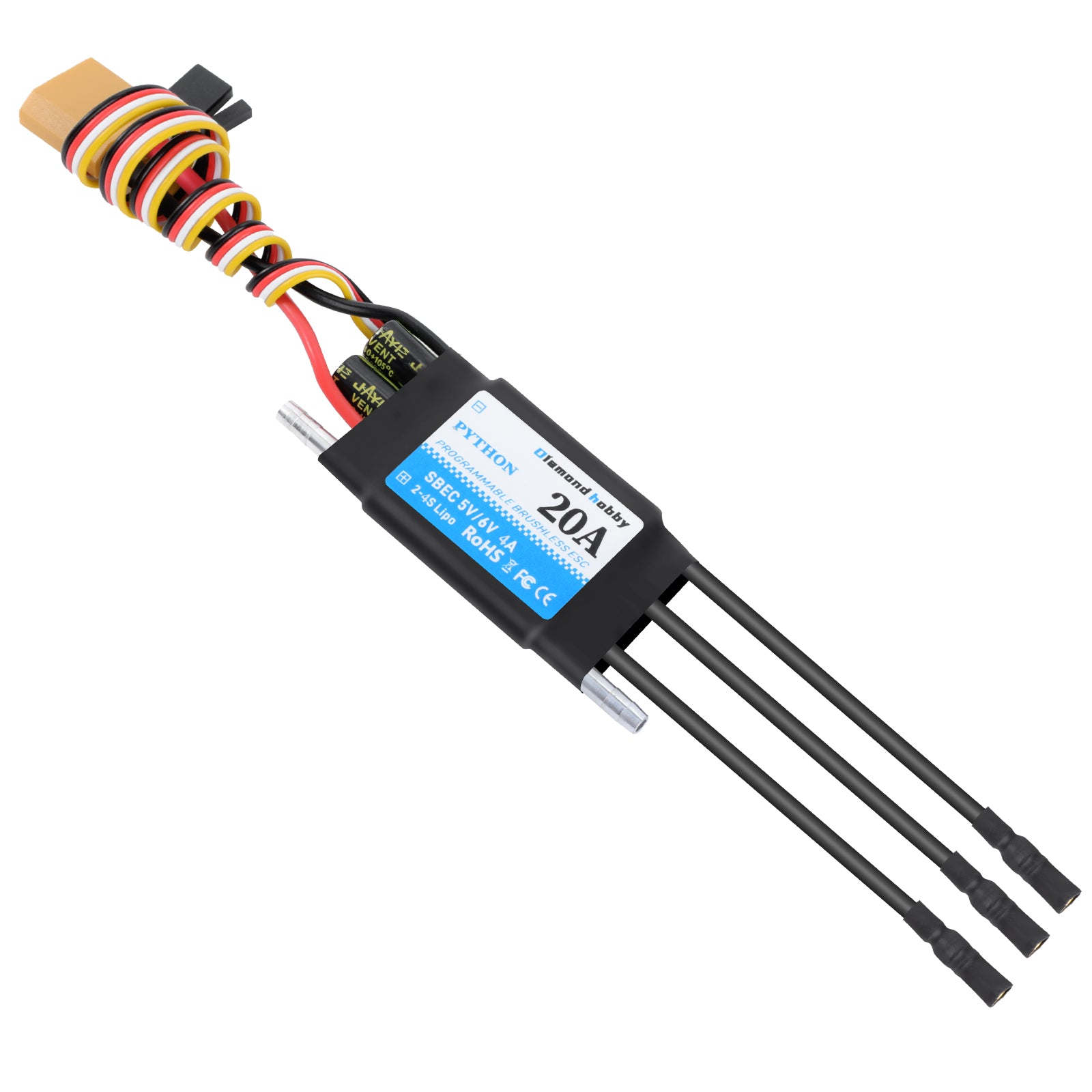 DH 20A 2-4S Waterproof Brushless ESC Electronic Speed Controller with 5.5V/4A BEC and XT60 3.5mm Banana Head Connector for Model Ship RC Boat - CaptainRC